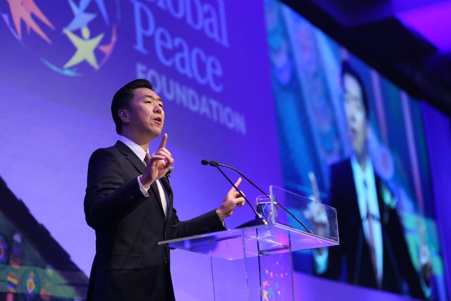 Dr. Hyun Jin P. Moon speaks at the 2019 Global Peace Convention.