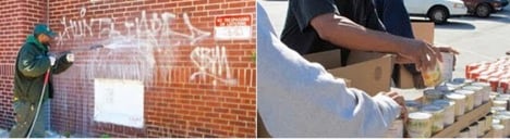 Volunteers paint over graffiti in East Atlanta and distribute food to local homeless
