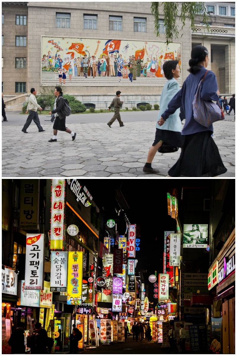 North Korea (top) and South Korea. North Koreans consume foreign entertainment despite the risks.