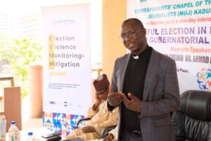 Rev. John Joseph Hayab speaking to Nigerians at a forum on peaceful elections in Kadun