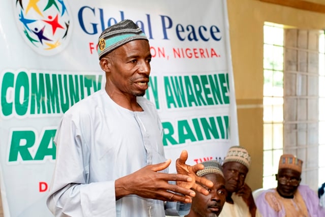 Sani Garba making a point during the training session .